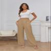 FUNYYZO Women Suit Pants Wide Leg Pants High Elastic Waisted in The Back Business Work Trousers Long Straight Khaki view 3