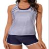 Aleumdr 3 Piece Blouson Tankini Swimsuits for Women with Shorts Athletic Modest Bathing Suits Racerback Tank Tops Swimwear Stripe 20 Plus view 1