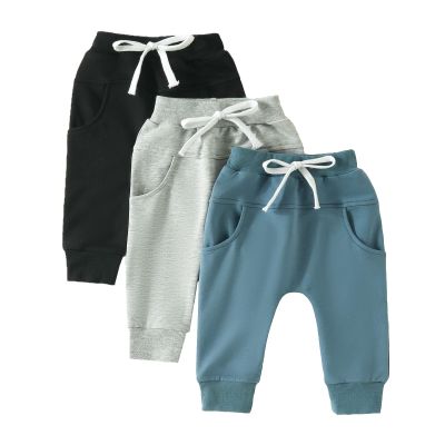 Doisbetthsay Toddler Baby Boys Pants 3 Pack Solid Color Fall Spring Sweatpants Baby Jogger Pants Khaki Brown Grey (3 Pack D, 0-6 Months)