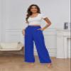 FUNYYZO Women Suit Pants Wide Leg Pants High Elastic Waisted in The Back Business Work Trousers Long Straight Dark Blue view 3