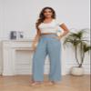 FUNYYZO Women Suit Pants Wide Leg Pants High Elastic Waisted in The Back Business Work Trousers Long Straight Sky Blue view 2