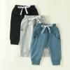 Doisbetthsay Toddler Baby Boys Pants 3 Pack Solid Color Fall Spring Sweatpants Baby Jogger Pants Khaki Brown Grey (3 Pack D, 6-12 Months) view 3