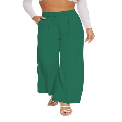 FUNYYZO Women Suit Pants Wide Leg Pants High Elastic Waisted in The Back Business Work Trousers Long Straight Dark Green