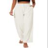 FUNYYZO Women Suit Pants Wide Leg Pants High Elastic Waisted in The Back Business Work Trousers Long Straight White view 1