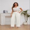 FUNYYZO Women Suit Pants Wide Leg Pants High Elastic Waisted in The Back Business Work Trousers Long Straight White view 2