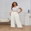 FUNYYZO Women Suit Pants Wide Leg Pants High Elastic Waisted in The Back Business Work Trousers Long Straight White view 3