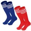 Kids Soccer Socks Striped Cotton Atheletic Softball Baseball Socks Toddler Youth Knee High Socks for Boys Girls Blue White & Red White 6-9 Years view 1
