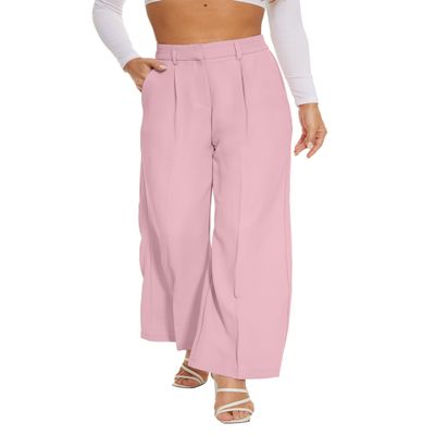 FUNYYZO Women Suit Pants Wide Leg Pants High Elastic Waisted in The Back Business Work Trousers Long Straight Pink