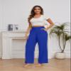 FUNYYZO Women Suit Pants Wide Leg Pants High Elastic Waisted in The Back Business Work Trousers Long Straight Dark Blue view 2