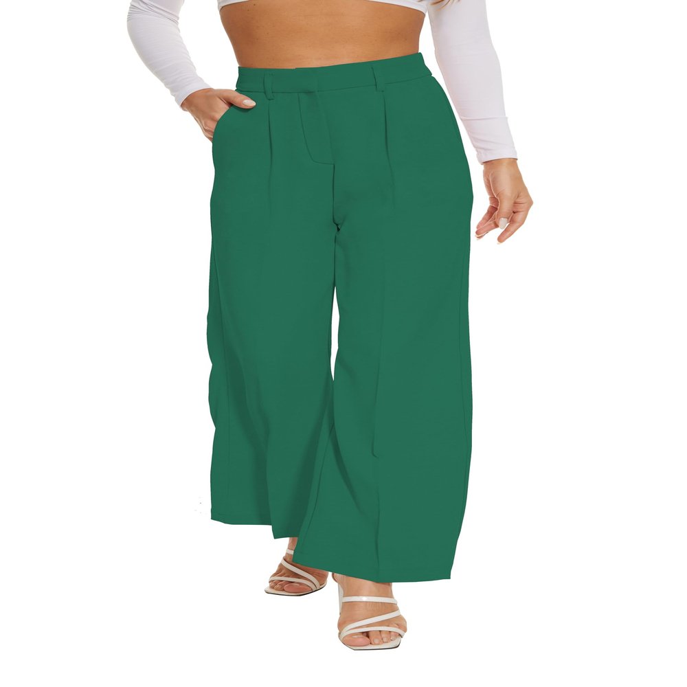 FUNYYZO Women Suit Pants Wide Leg Pants High Elastic Waisted in The Back Business Work Trousers Long Straight Dark Green