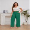 FUNYYZO Women Suit Pants Wide Leg Pants High Elastic Waisted in The Back Business Work Trousers Long Straight Dark Green view 2