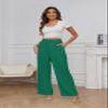 FUNYYZO Women Suit Pants Wide Leg Pants High Elastic Waisted in The Back Business Work Trousers Long Straight Dark Green view 3