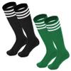 Kids Soccer Socks Striped Cotton Atheletic Softball Baseball Socks Toddler Youth Knee High Tube Sports Socks for Boys Girls Black White & Green White 3-6 Years view 1