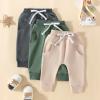 Doisbetthsay Toddler Baby Boys Pants 3 Pack Solid Color Fall Spring Sweatpants Baby Jogger Pants Khaki Brown Grey (3 Pack E, 0-6 Months) view 2