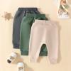 Doisbetthsay Toddler Baby Boys Pants 3 Pack Solid Color Fall Spring Sweatpants Baby Jogger Pants Khaki Brown Grey (3 Pack E, 0-6 Months) view 3