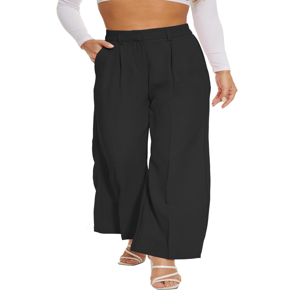 FUNYYZO Women Suit Pants Wide Leg Pants High Elastic Waisted in The Back Business Work Trousers Long Straight Black