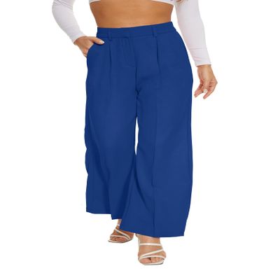 FUNYYZO Women Suit Pants Wide Leg Pants High Elastic Waisted in The Back Business Work Trousers Long Straight Dark Blue