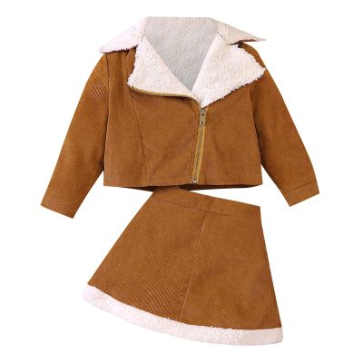 Little Girls Outfits Kids Lapel Shaker Irregular Zipper Design Jacket And Patchwork Skirt 2PCS Clothes for 2-6 Years QW160
