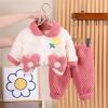 1-5 Years Girls 2PCS Winter Outfits Toddler Velvet Flower Print Jacket Coat and Fleece Pants Loungewear Clothes Set QW520 view 2