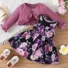 Girl's 2 Piece Outfits Long Sleeve Crop Cradigan and Flower Print Sundress Mini Dress Cami Dress Set for 0-2 Years QW500 view 2