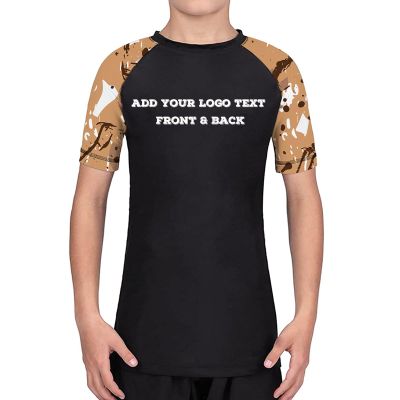DEHAHA Design Your Own Boys Girls Gym Training Rash Guard Shirt for Boxing Muay Thai,Small(6 Years) Brown