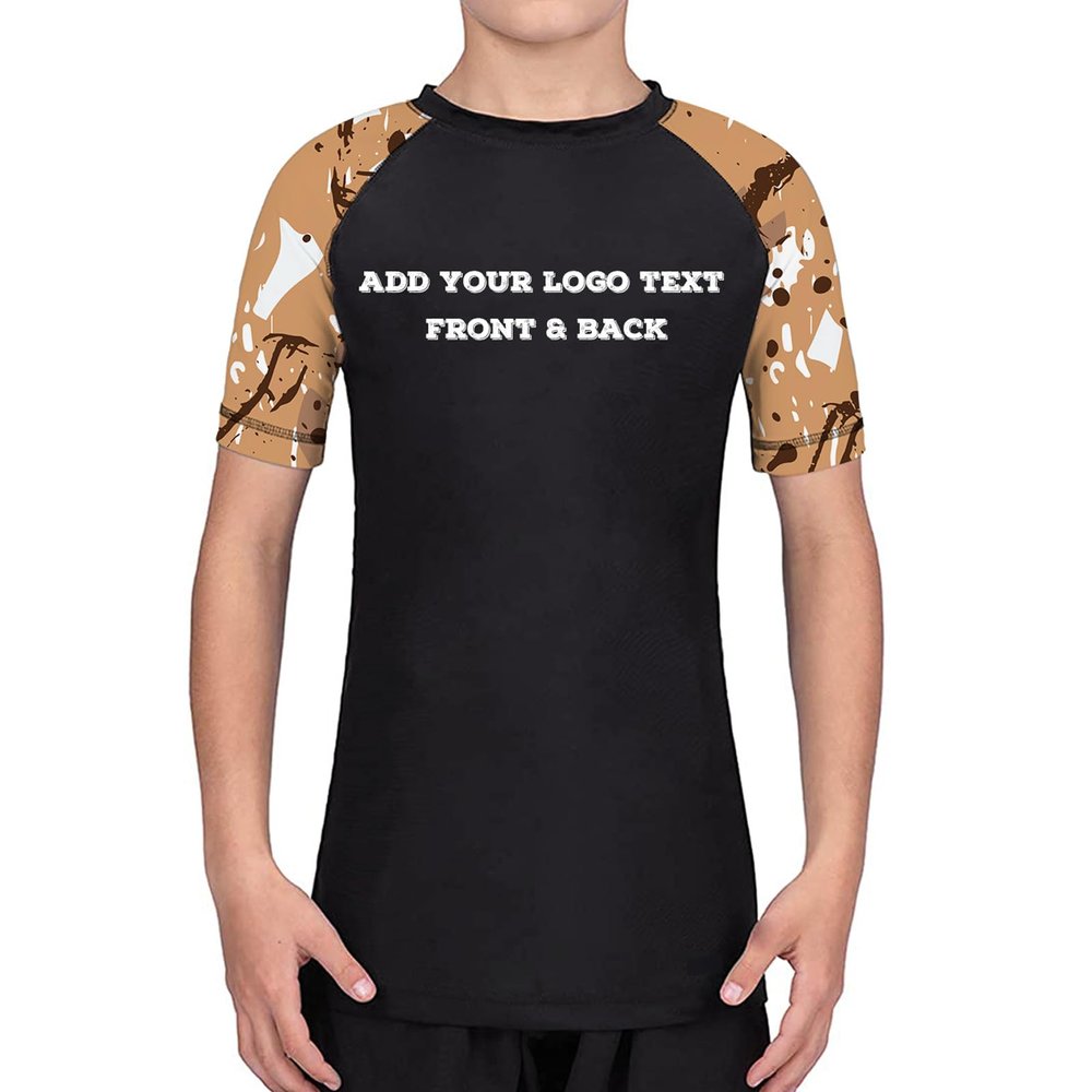 DEHAHA Design Your Own Boys Girls Gym Training Rash Guard Shirt for Boxing Muay Thai,Small(6 Years) Brown