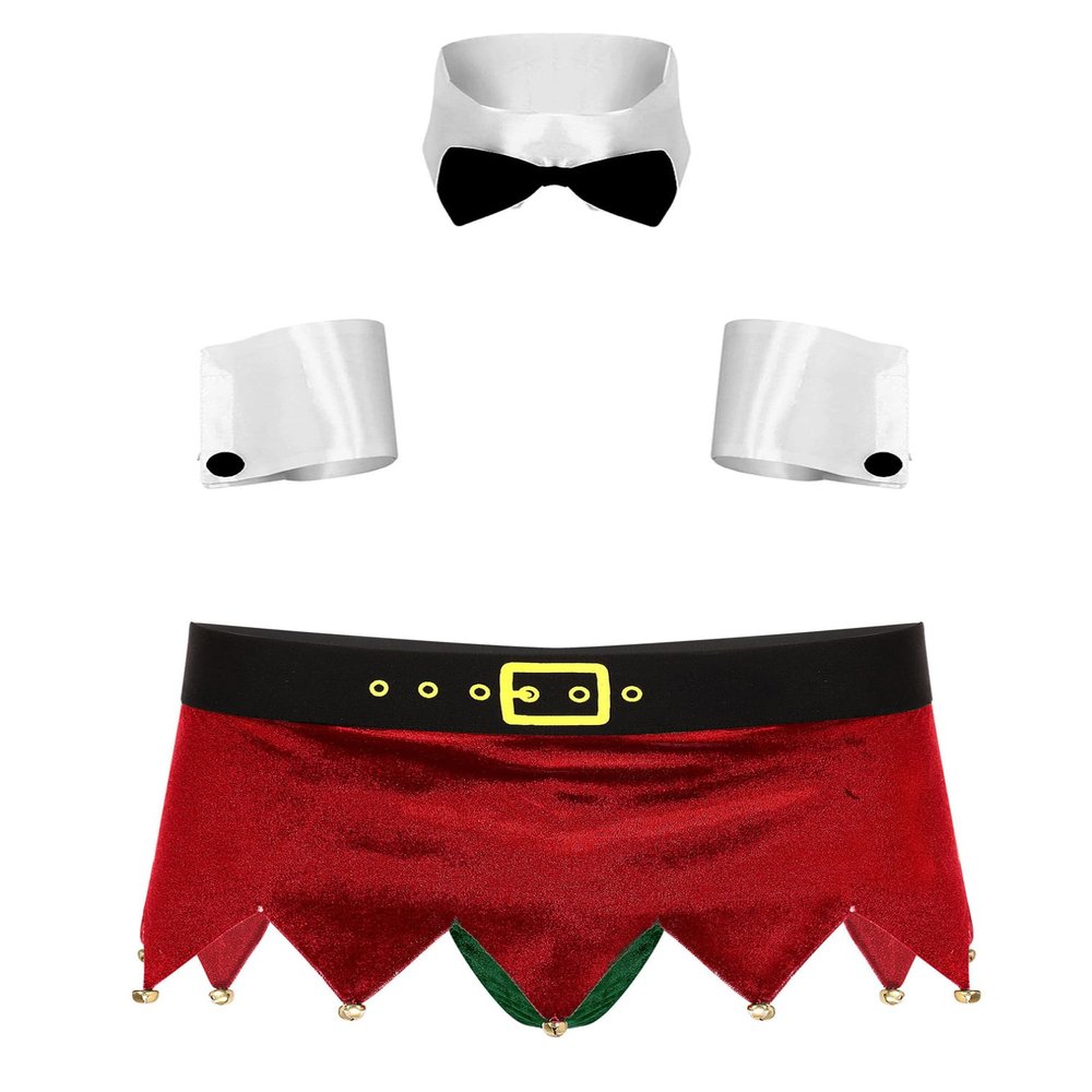 FEESHOW Mens Sexy Christmas Santa Costume Tuxedo Bow Tie with Boxer Briefs Role Play Outfits I01Red Small