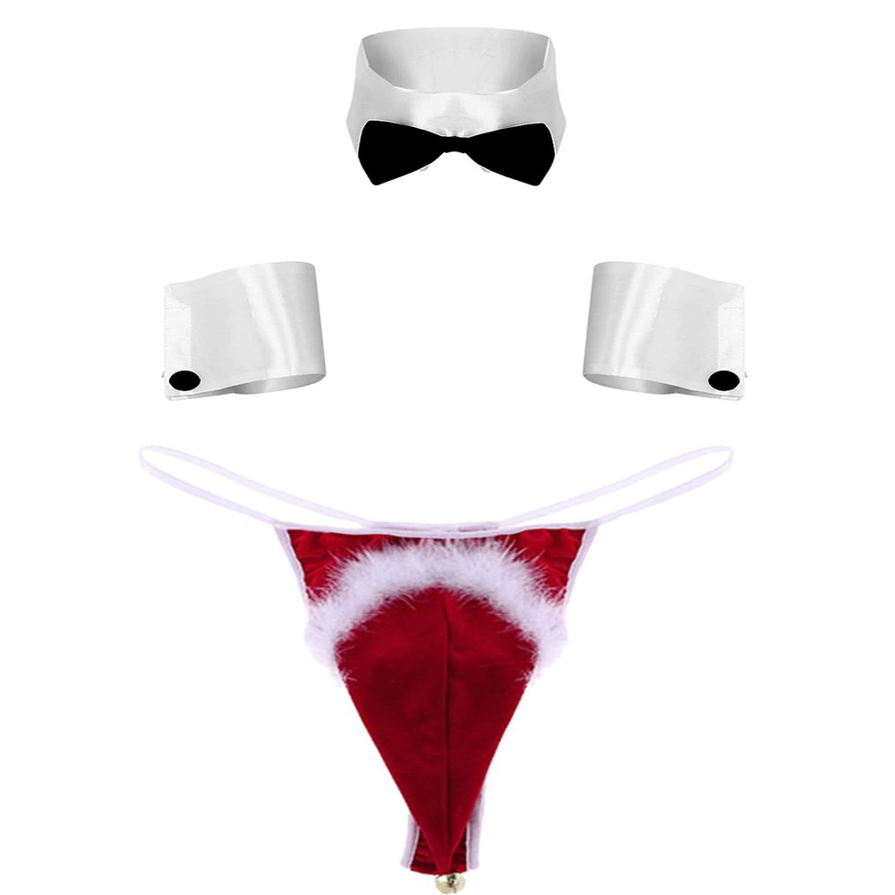 FEESHOW Mens Sexy Christmas Santa Costume Tuxedo Bow Tie with Boxer Briefs Role Play Outfits K01Red XX-Large