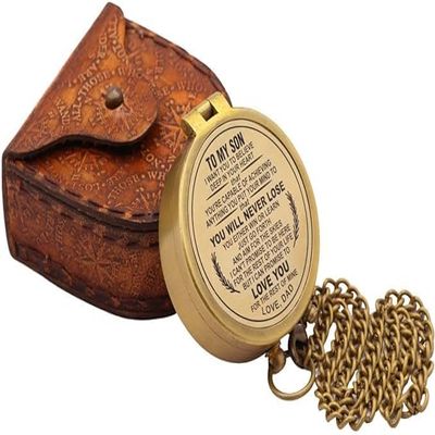 AntiqEngraved Compass to Son, Dad to Son Compass, Mom to Son Compass, I Love You Gifts from a Mom/Dad to Son, Son Birthday Gifts, Graduation Day Gifts for Son, ued Brass Poem Compass with Leather Case