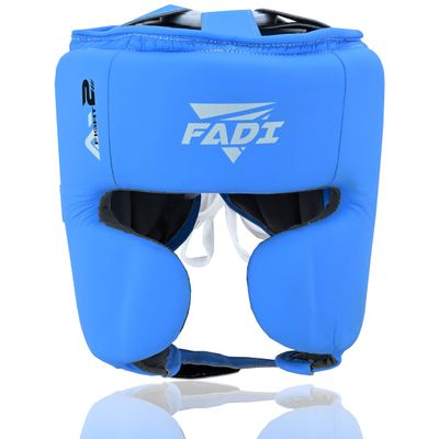 Fadi Sports Authentic Series A2 Boxing Headgear - Premium Leather Head Guard for Kids and Adults in MMA, Kickboxing, Muay Thai, Karate, Martial Arts, and Taekwondo (Blue, S/M)