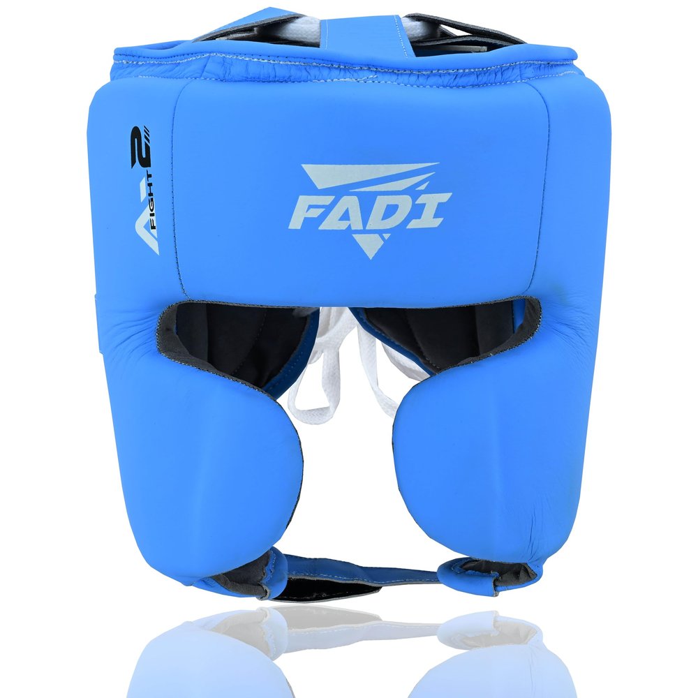 Fadi Sports Authentic Series A2 Boxing Headgear - Premium Leather Head Guard for Kids and Adults in MMA, Kickboxing, Muay Thai, Karate, Martial Arts, and Taekwondo (Blue, S/M)