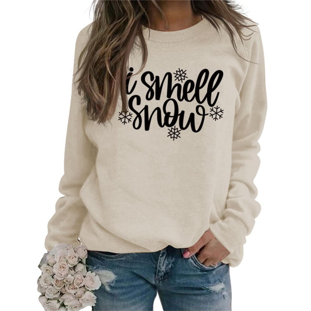 ZHANGLM I Smell Snow Sweatshirt Womens Casual Long Sleeve Crew Neck Pullovers Funny Letter Graphic Tops Loose Winter Tops