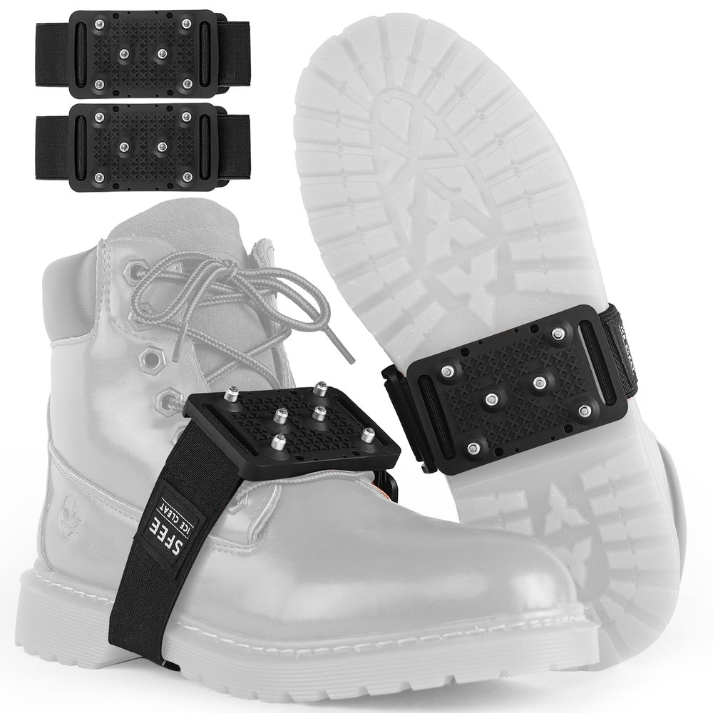 Sfee Ice Cleats Crampons, Easily Rotate Ice Grippers Ice Cleats for Shoes and Boots with Tungsten Studs Shoe Spikes Traction Cleats for Snow and Ice with Adjustable Straps for Frequent Indoor/Outdoor