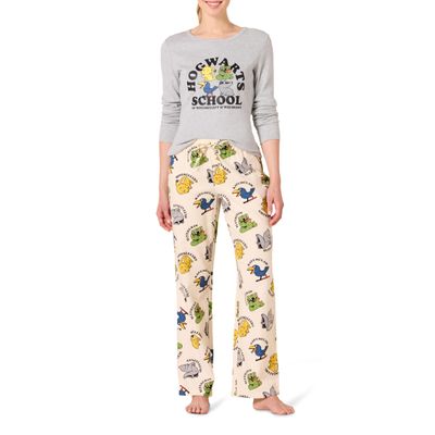 Amazon Essentials Women's Lightweight Flannel Pant and Long-Sleeve T-Shirt Sleep Set, Harry Potter Hogwarts - Womens, X-Large