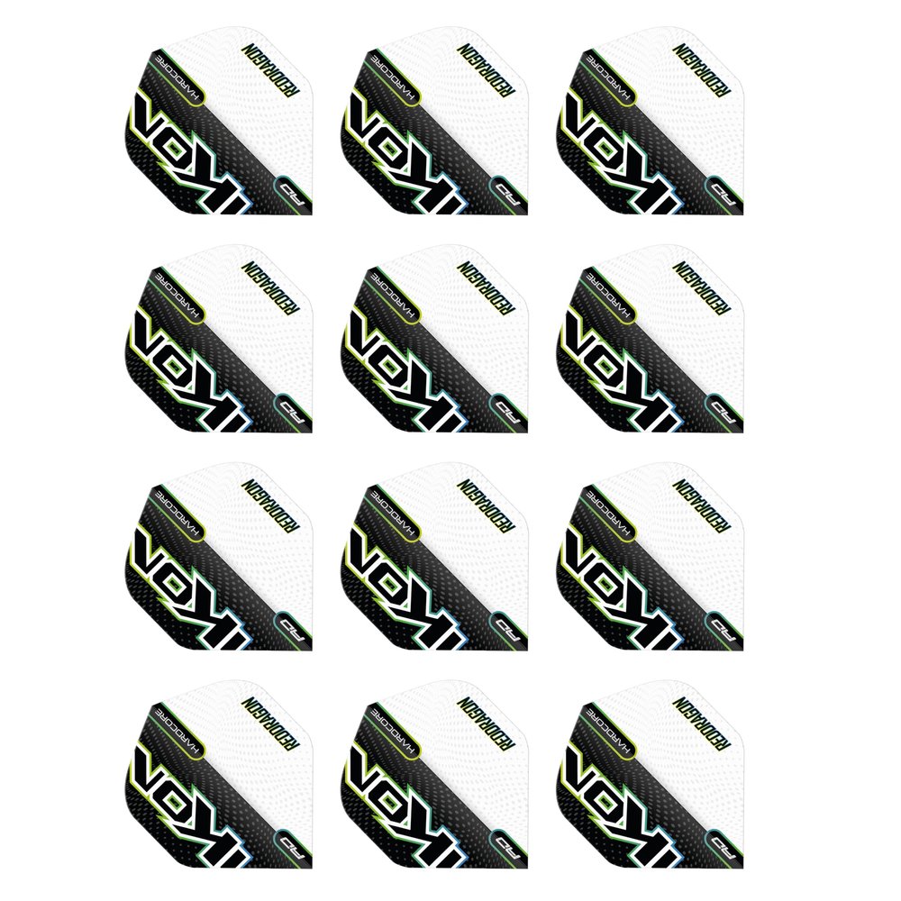 RED DRAGON Hardcore Radical Black & White Ikon Dart Flights - 4 Sets Per Pack (12 Dart Flights in Total)