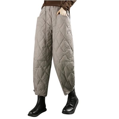 HGps8w Women's Padded Quilted Down Pants, High Waisted Winter Warm Windproof Casual Ski Snow Pants with Pockets