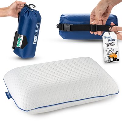 Marcolumb Travel & Camping Comfortable Memory Foam Pillow Easy to Carry Portable Bag Temperature Regulating Pillow Case - Perfect for Travelling (White)