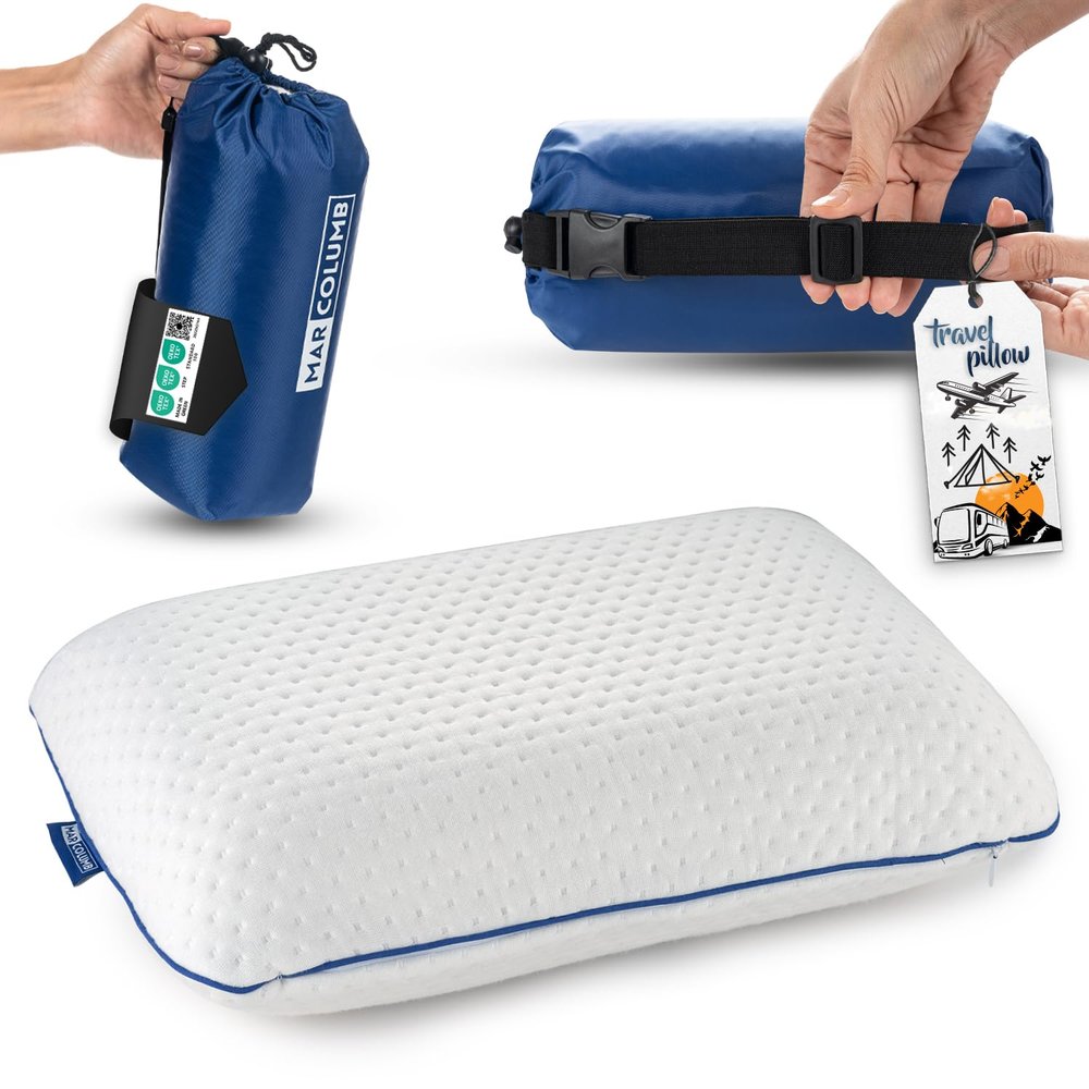 Marcolumb Travel & Camping Comfortable Memory Foam Pillow Easy to Carry Portable Bag Temperature Regulating Pillow Case - Perfect for Travelling (White)