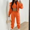 Womens Three Piece Sets Sweatsuit Fashion Fall Outfits Fleece Hoodies Sweatshirts Joggers Sweatpants Vest Y2K Tracksuit Orange view 2