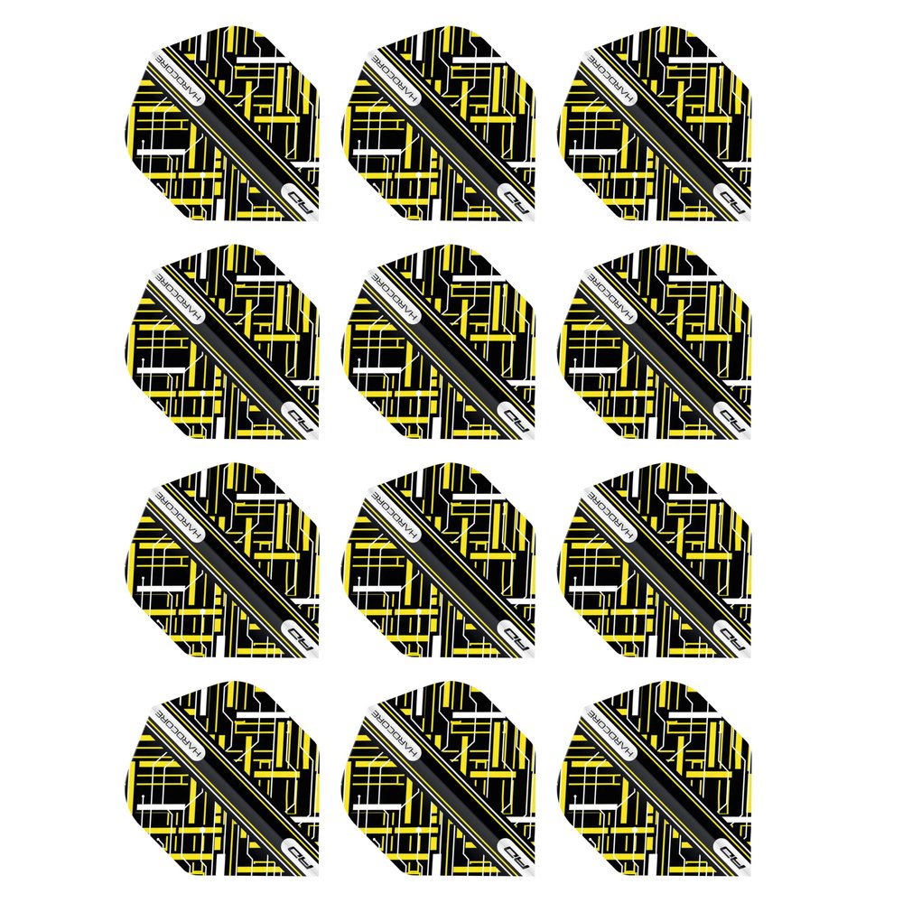 RED DRAGON Hardcore Radical Black & Yellow Dart Flights - 4 Sets Per Pack (12 Dart Flights in Total)
