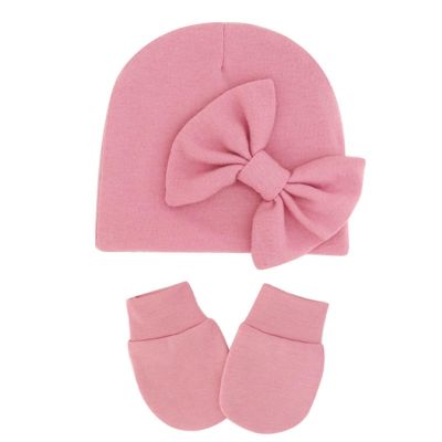 Baby Preemie Hats Infant Hat and Gloves Set Soft Newborn Hats for Girls Knit Hat with Bow No Scratch Mittens (I, A)