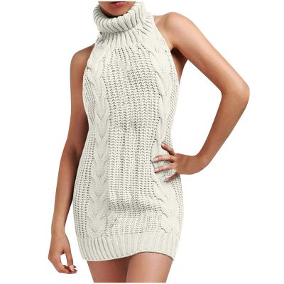 HGps8w Women Sexy Turtleneck Backless Sweater Japanese Anime Virgin Killer Cosplay Costumes Knit Jumper Vest Mini Dresses