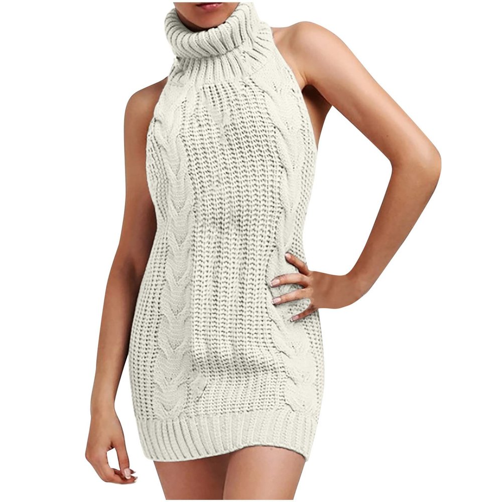 HGps8w Women Sexy Turtleneck Backless Sweater Japanese Anime Virgin Killer Cosplay Costumes Knit Jumper Vest Mini Dresses