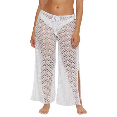 Becca by Rebecca Virtue Platinum - Women's Lace Crochet Pants, Casual, Split Leg, Beach Cover Ups for Women, White, Large