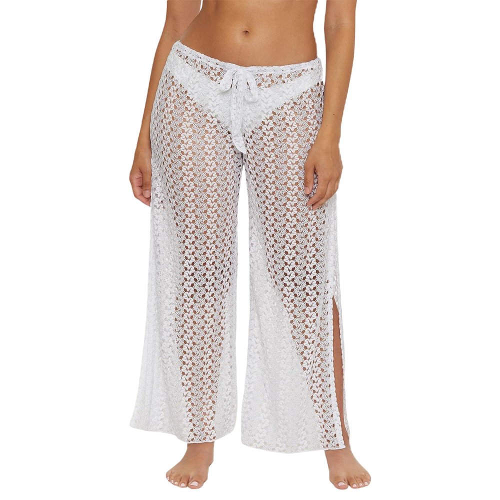 Becca by Rebecca Virtue Platinum - Women's Lace Crochet Pants, Casual, Split Leg, Beach Cover Ups for Women, White, Large