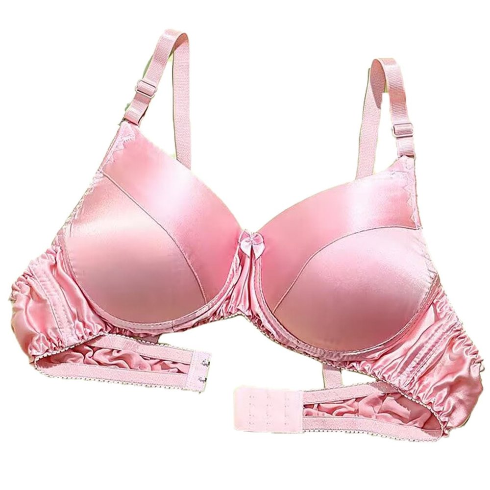 Ultra Soft Cup 100% Mulberry Silk Bra Double-Sided Silk Women's Wireless Bras Daily Bralette Full Coverage Lingerie Top (Color : Rose, Size : 80/36AB)