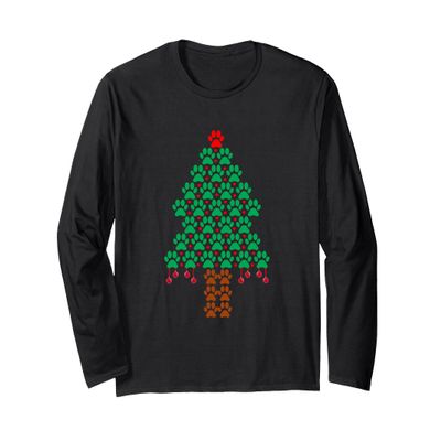 Dog Paw Print Christmas Tree Xmas Tree Long Sleeve T-Shirt