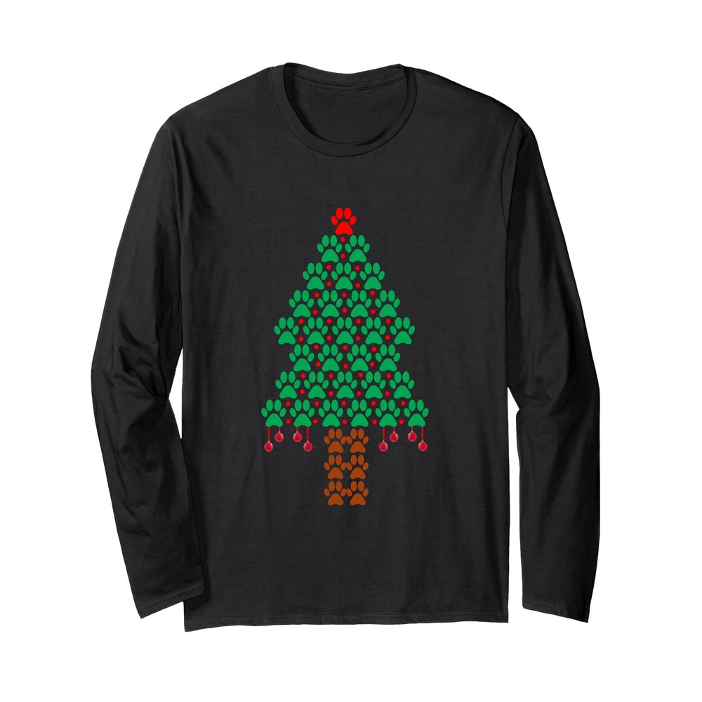 Dog Paw Print Christmas Tree Xmas Tree Long Sleeve T-Shirt
