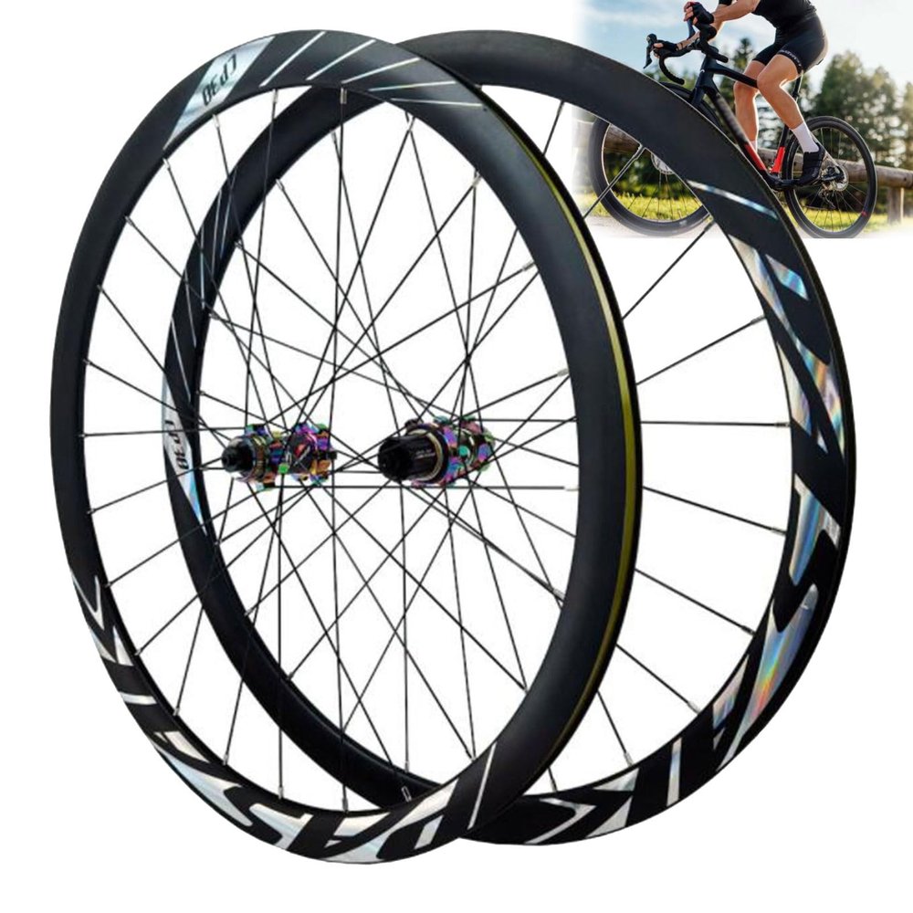 ZECHAO Bike Wheelset 700c Road Bike,Quick Release Disc Brake 24H Hub Six Claws Tower Base Double Wall Alloy Rims 8/9/10/11/12 Speed (Color : Colorful, Size : 700c)