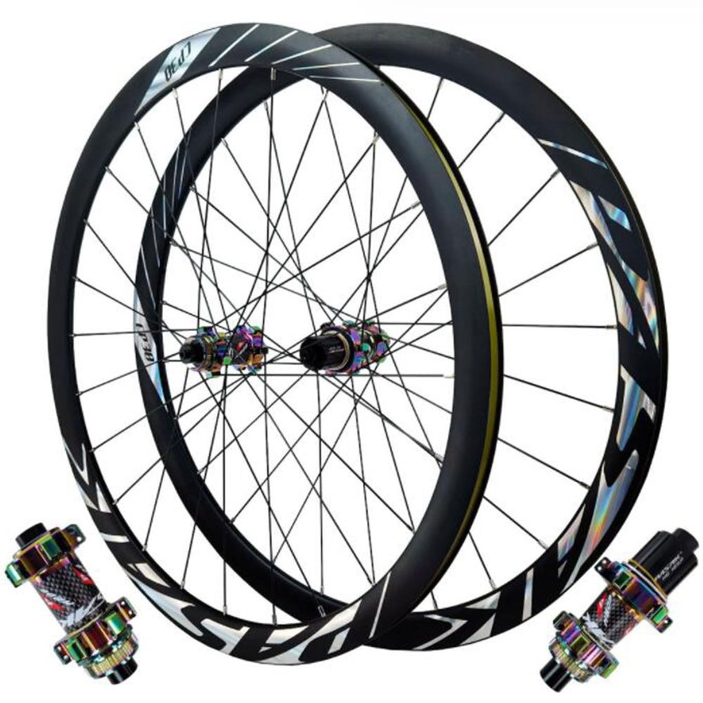 ZECHAO 700C Road Off-Road Bike Wheelset,Aluminum Alloy Six Claws Double Wall 37mm Disc Brake Wheel 23C-45C 8/9/10/11/12 Speed Cassette (Color : Colorful, Size : 15 * 100mm/12 * 142mm)
